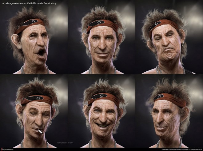 3d model face study keith richards by shraga weiss