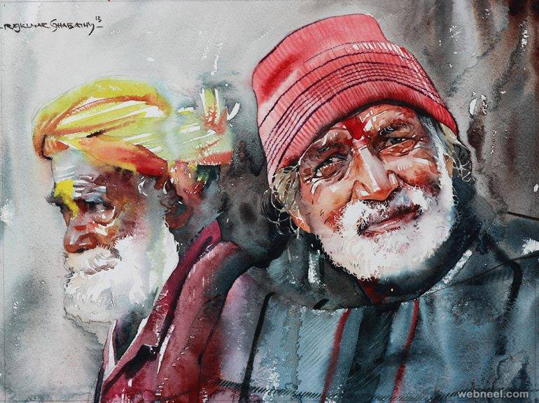 kumbh mela watercolor painting by sthabathy
