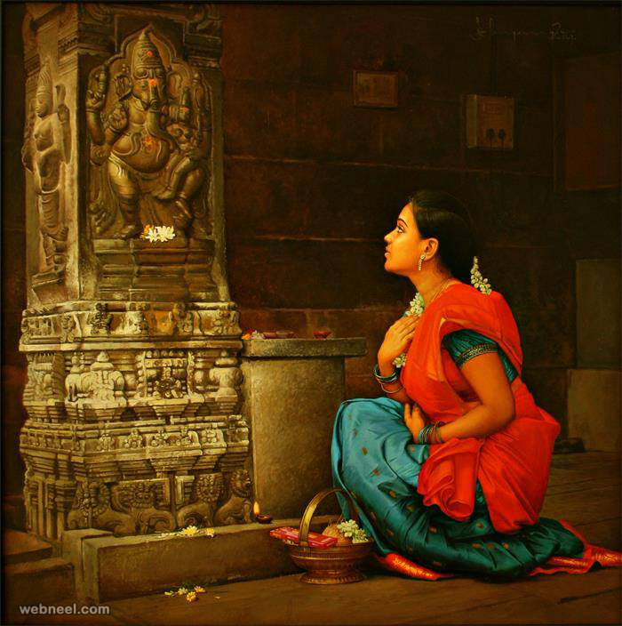 realistic tamil woman painting