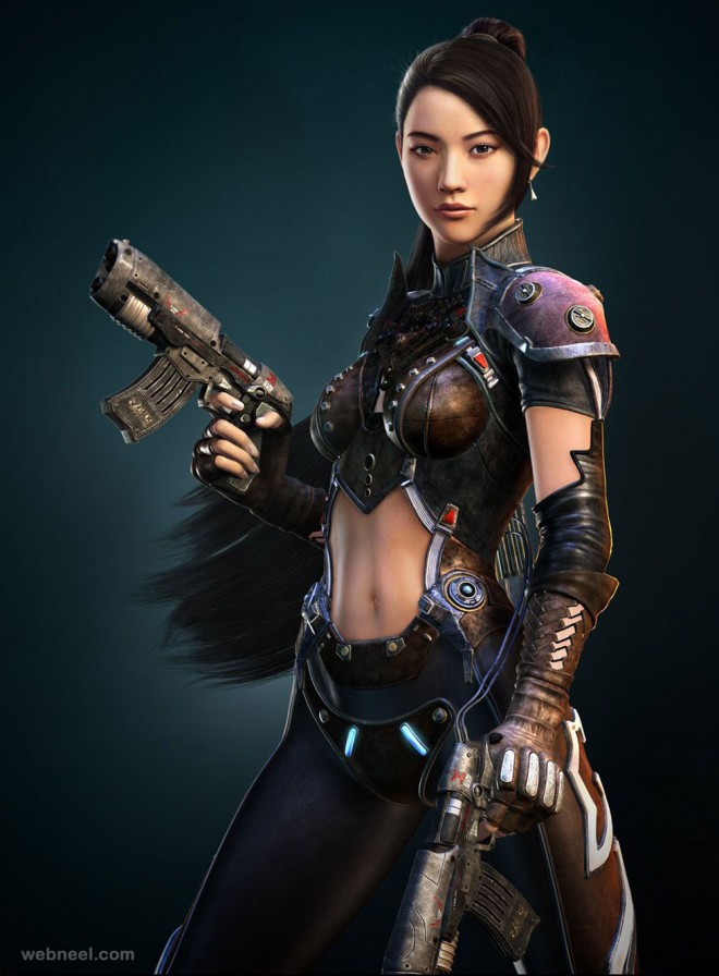 girl gun 3d model by seokchanyoo