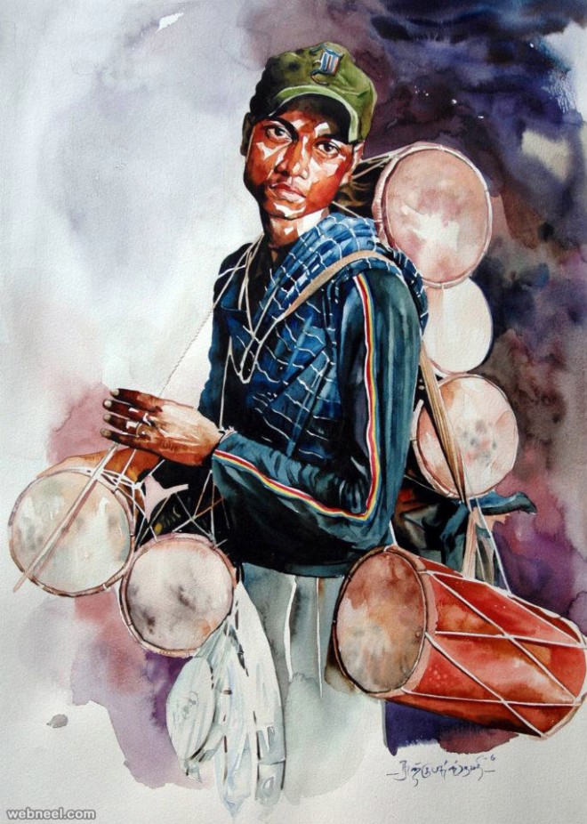 indian watercolor painting by sthabathy