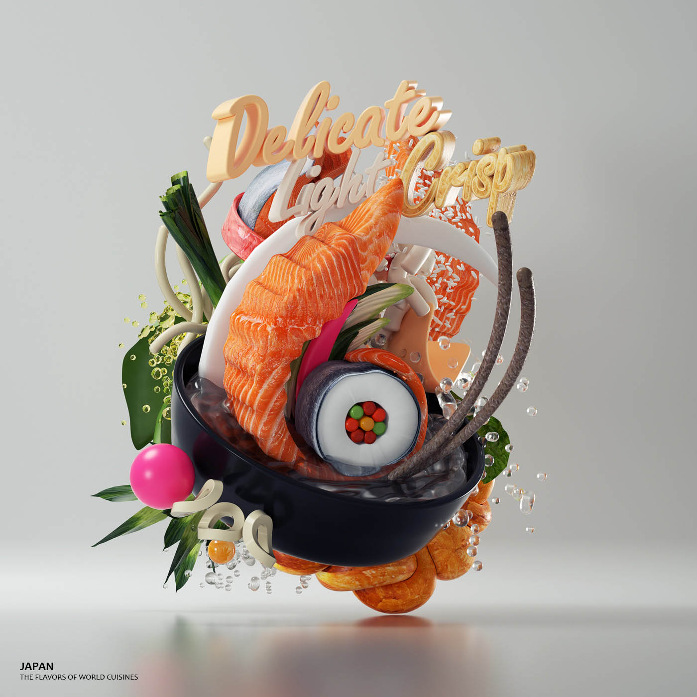 3d typography design japan by omanaquil