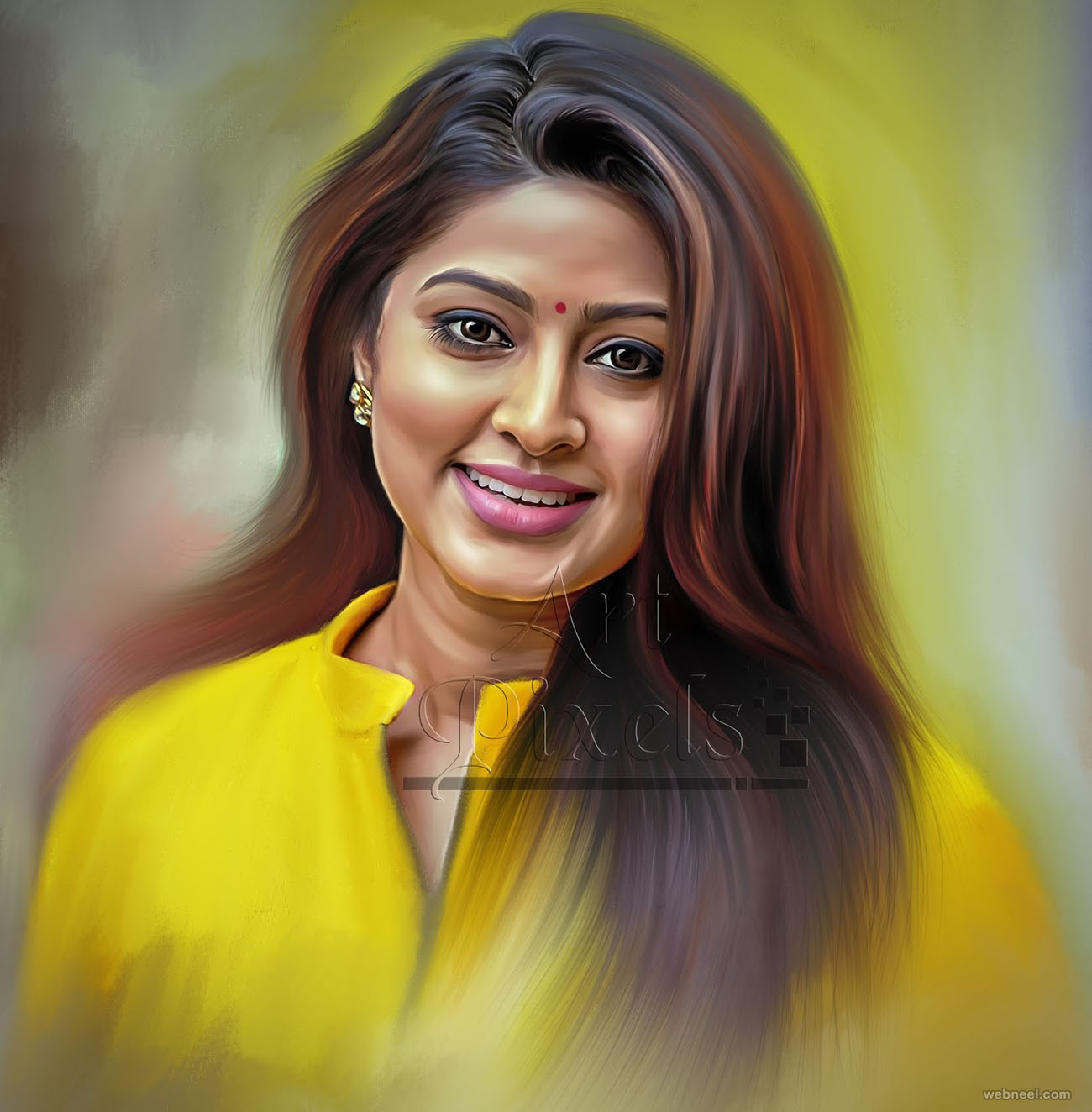 actress sneha digital painting by venkat shyam