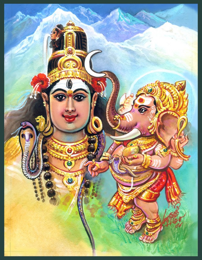 painting artwork tamil nadu god shiva by maruthi
