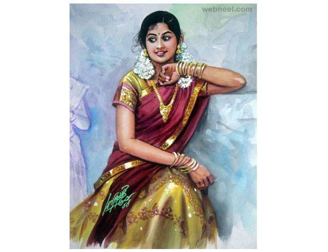 painting artwork tamil nadu woman by maruthi