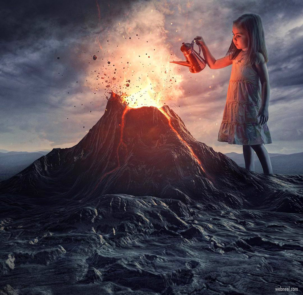 photoshop manipulation volcano girl by christian photoshop art