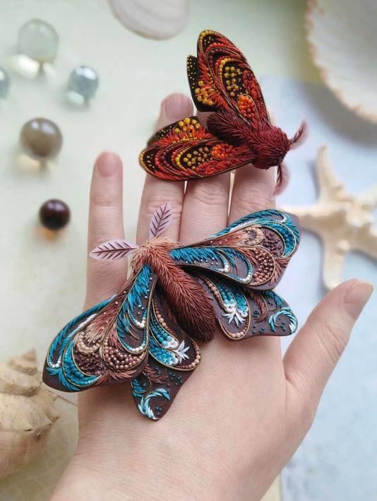 polymer clay sculpture moth butterflies darya telegina