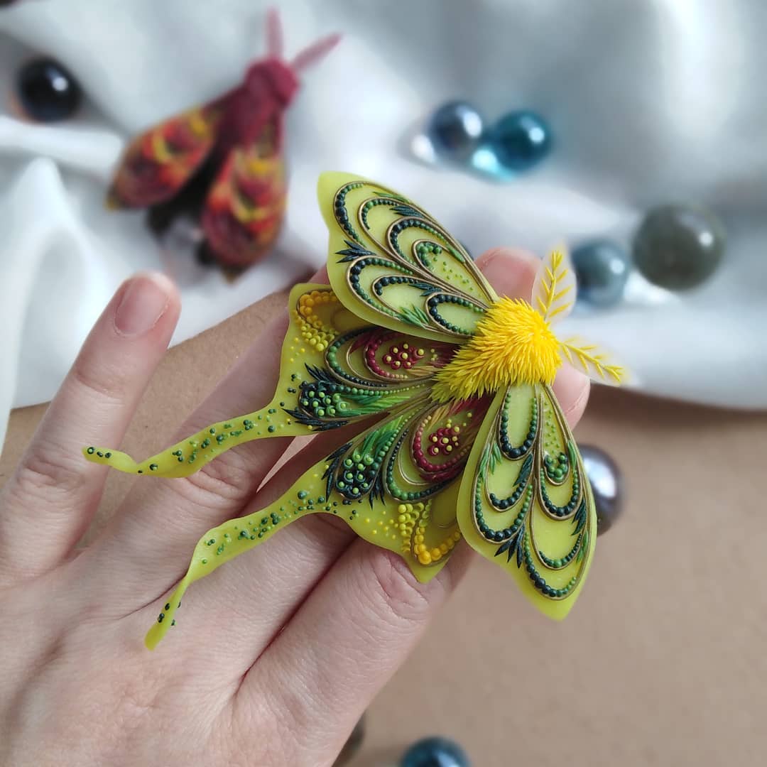 polymer clay sculpture moth butterfly darya telegina