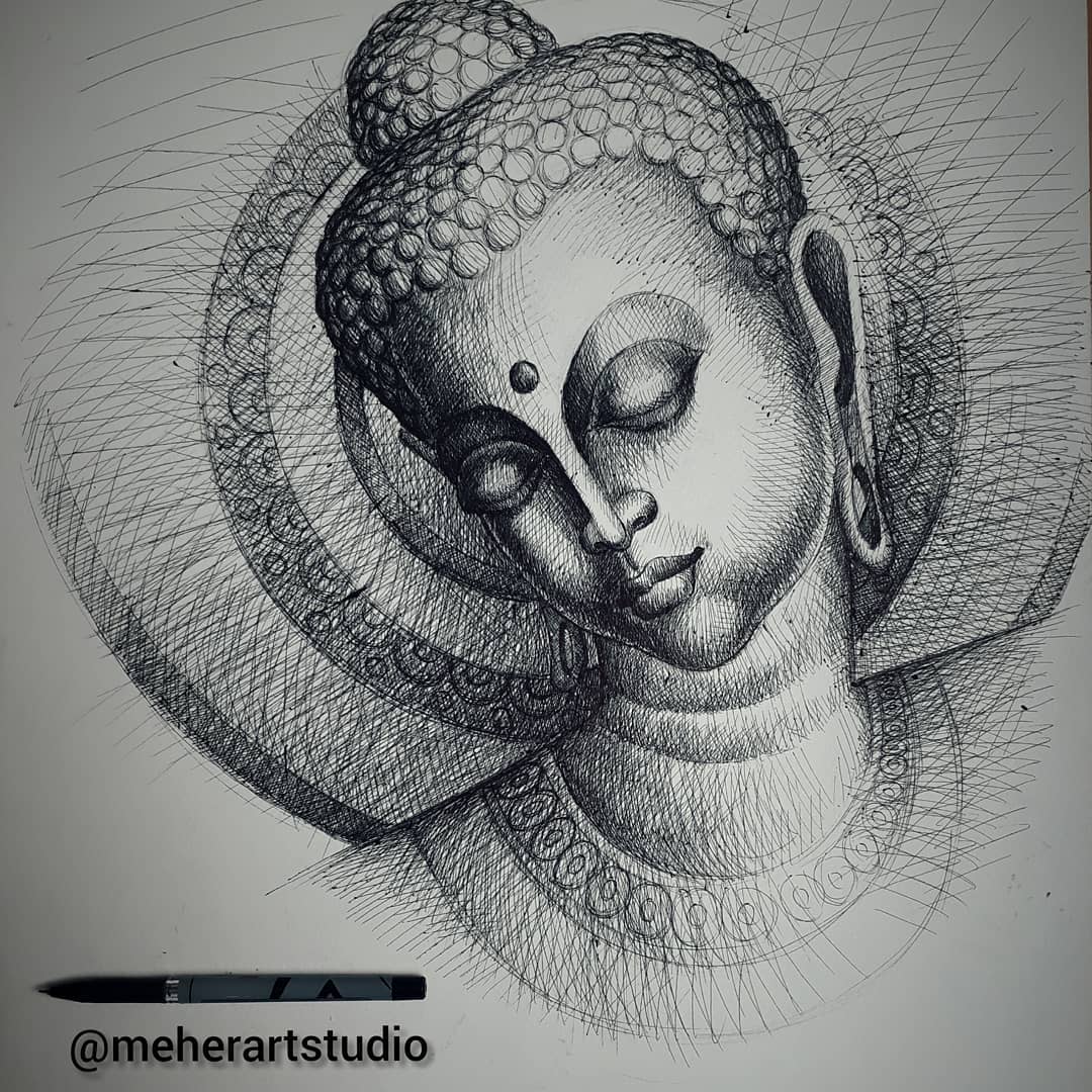 indian pen drawing buddha