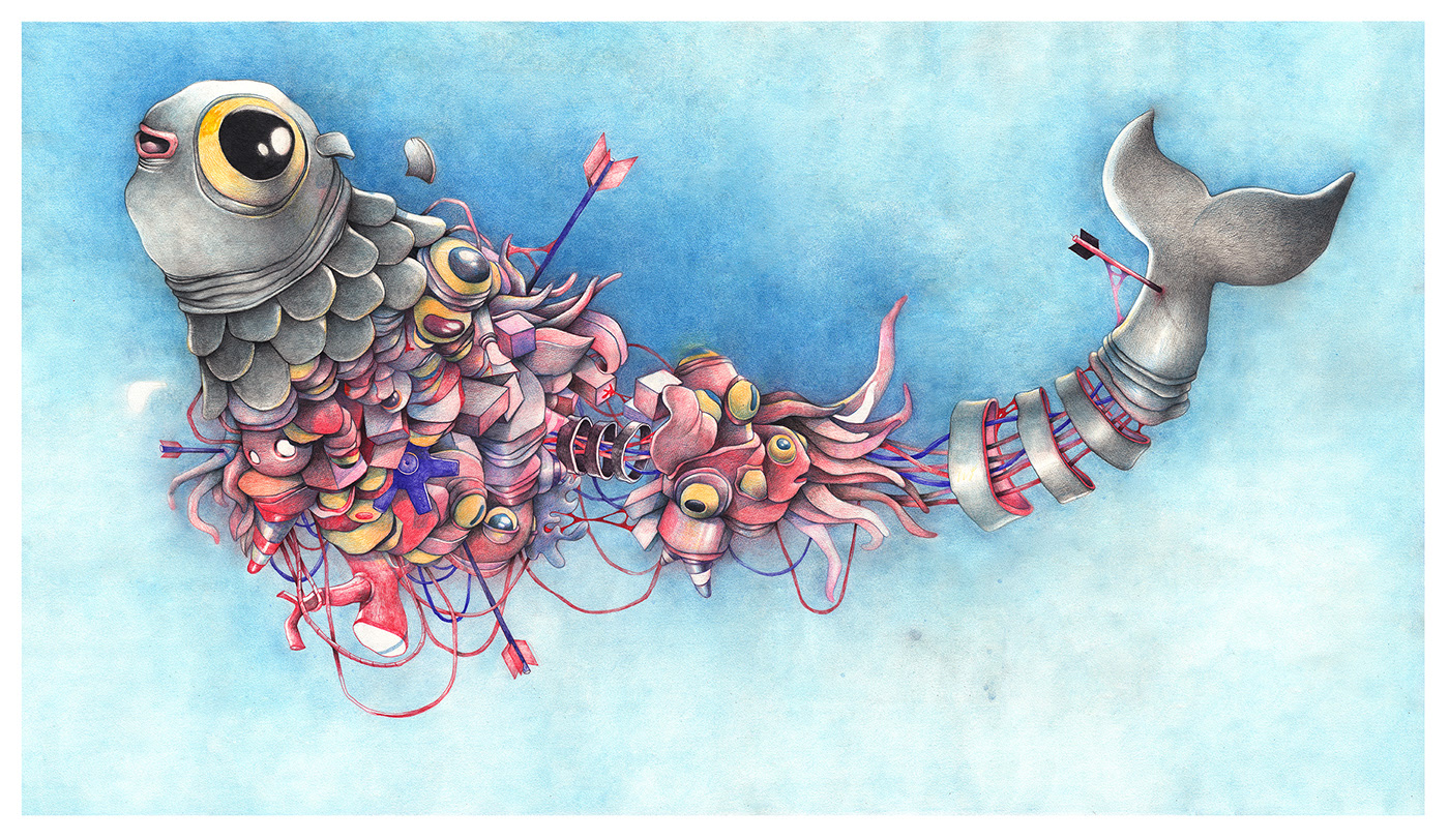 color pencil drawing doodle art fish by oscar llorens