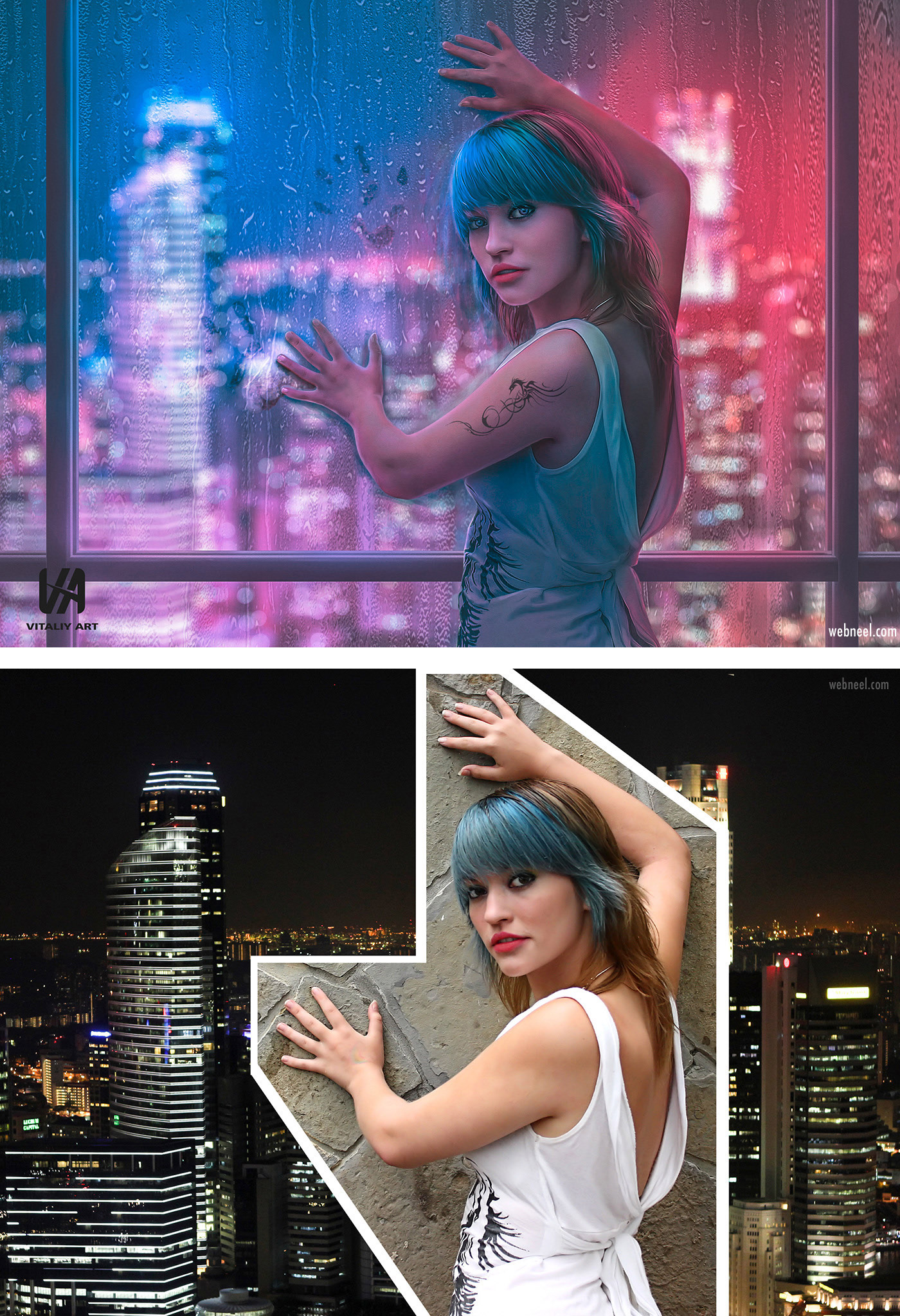 photo retouching after before girl city futuristic neon sci fi by vitaliy art
