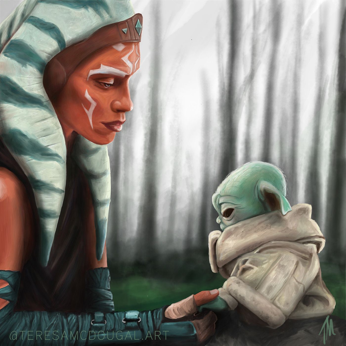 digital painting alien ahsoka tano grogu by teresa mcdougal