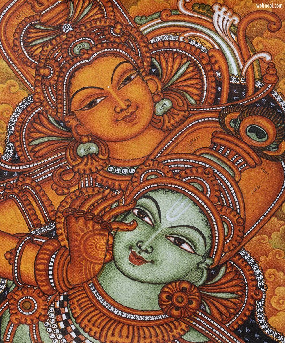 kerala mural painting radha krishna by saji