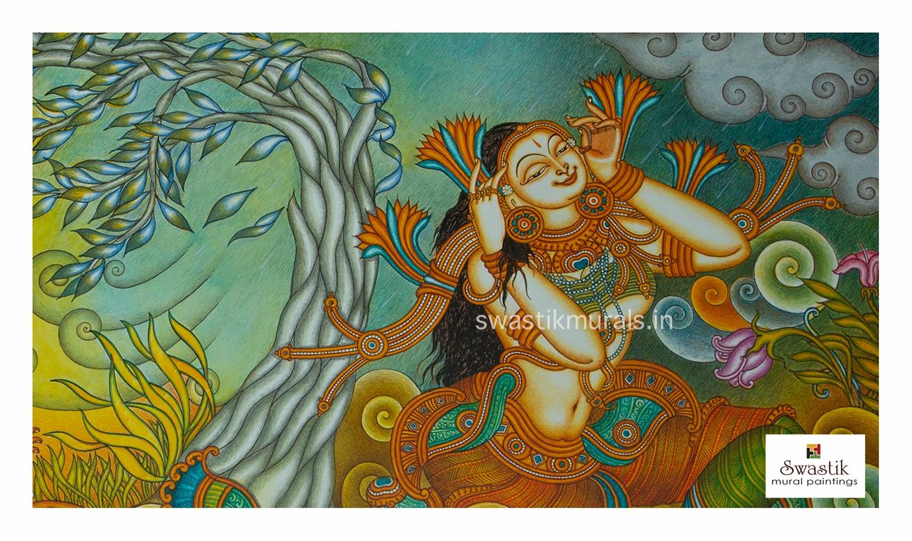 kerala mural painting radha by dileep hariharan swastik