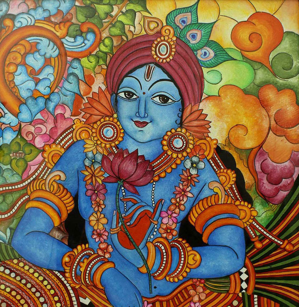 simple kerala mural painting krishna by tarang arts
