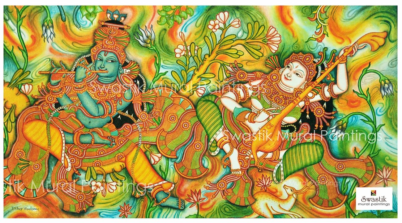 kerala mural painting radha krishna by dileep hariharan swastik