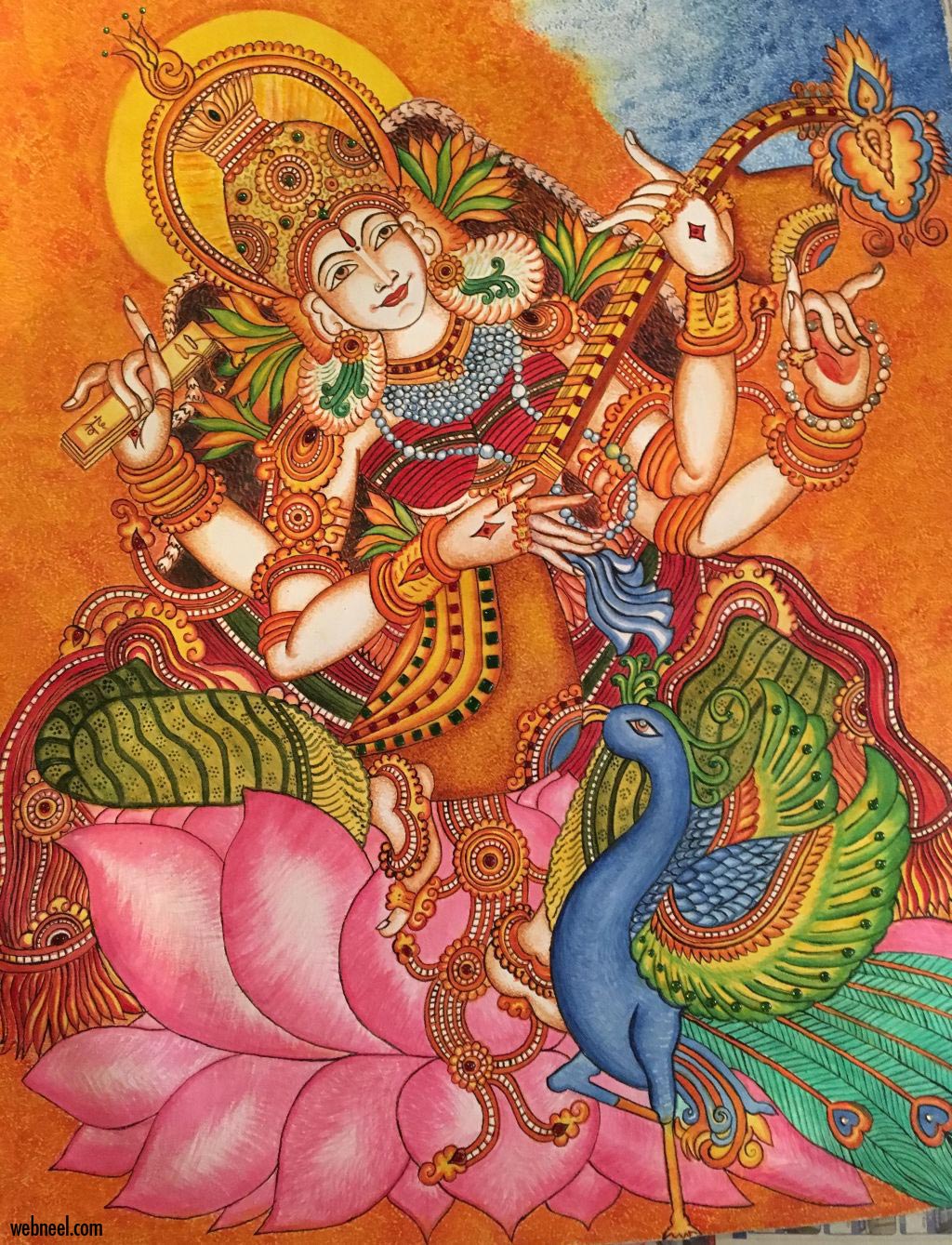 kerala mural painting goddess saraswathi