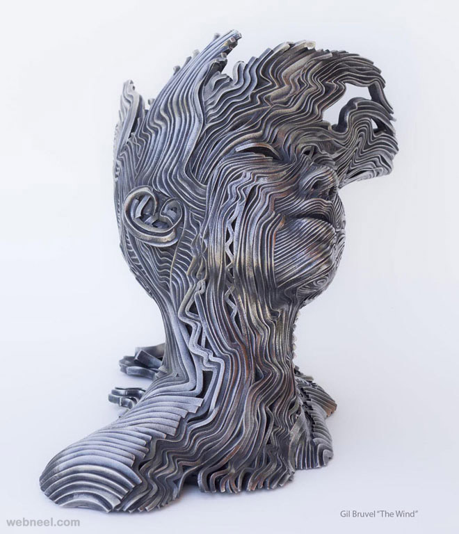 woman wind steel scultpure by gil bruvel