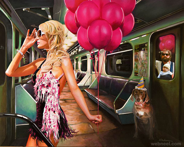 party subway paris hilton painting by tos kostermans