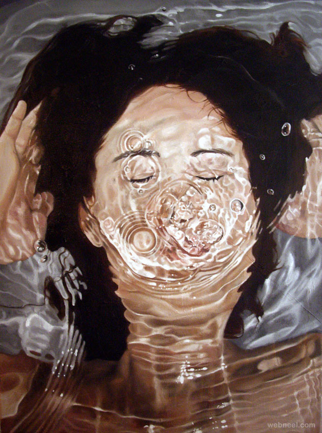 drowning realistic painting by linnea strid