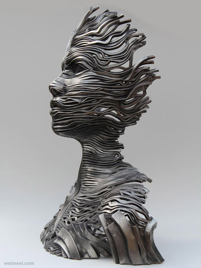girl face steel scultpure by gil bruvel