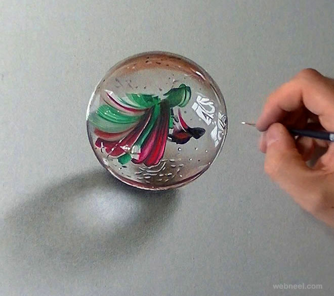 marble glass ball realistic drawing by marcello barenghi
