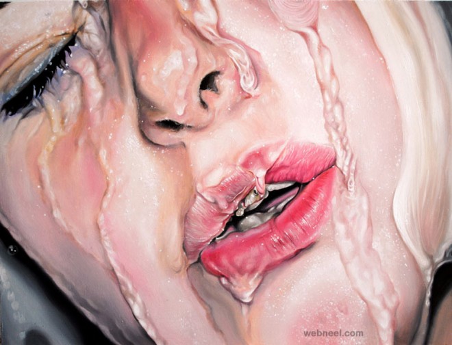 woman bath realistic painting by linnea strid