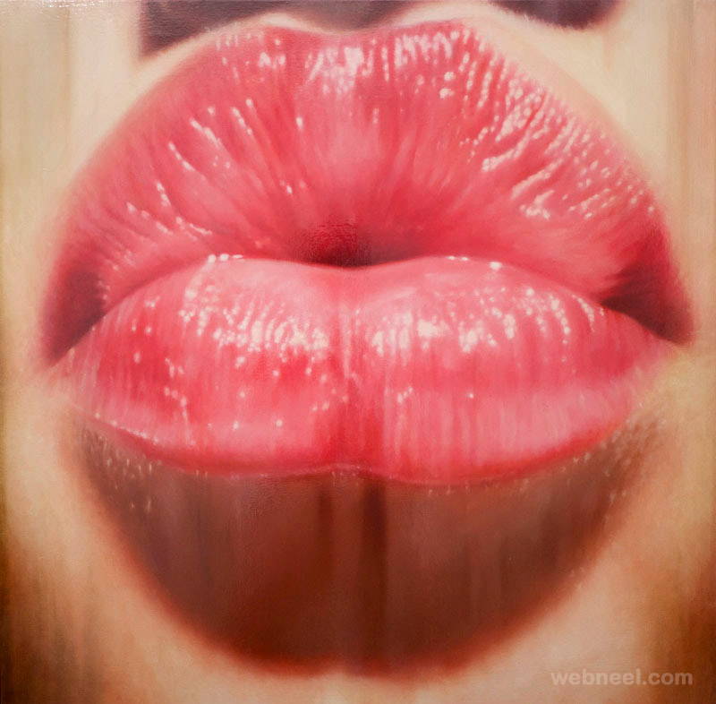 lips kiss oil painting