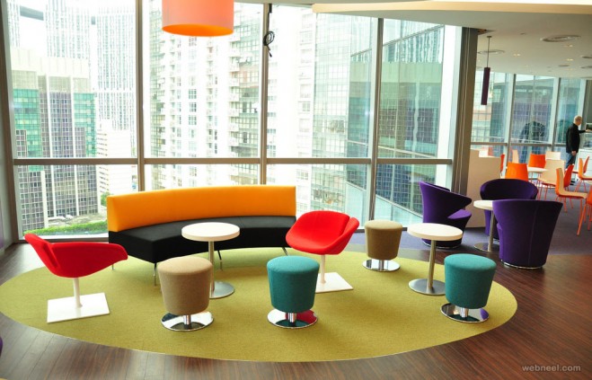 modern office design colorful reception