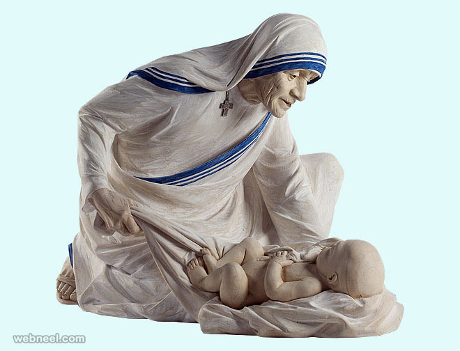 mother theresa wood sculpture