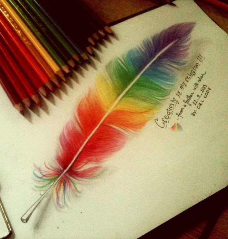 feather color pencil drawing