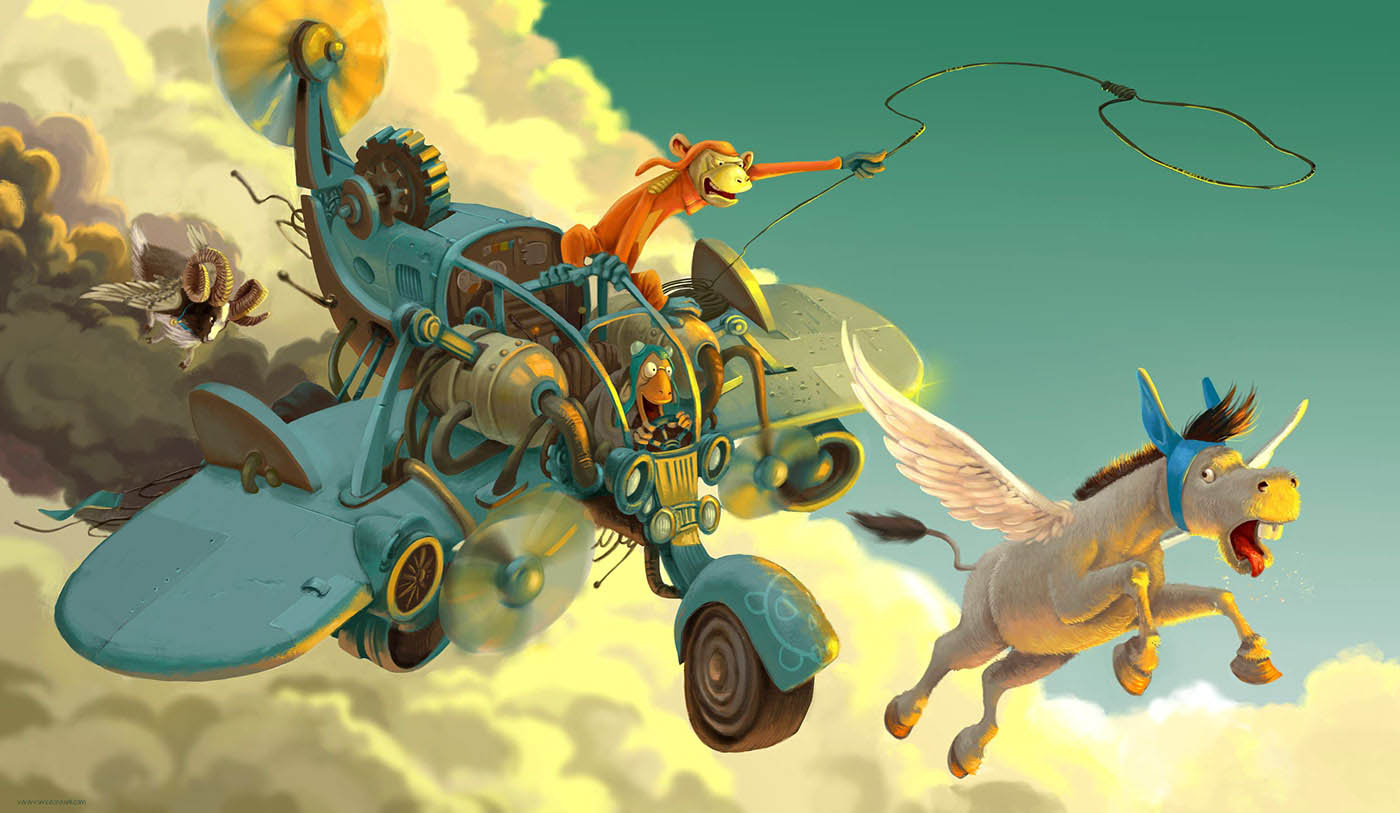 digital illustration comic art flying horse by simona ceccarelli