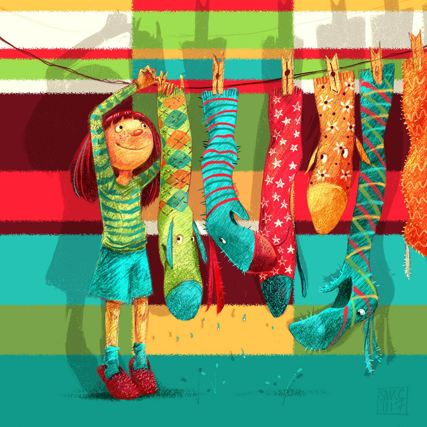 digital illustration art sock monster by simona ceccarelli