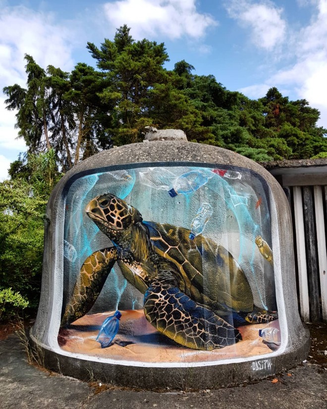 3d street art turtle