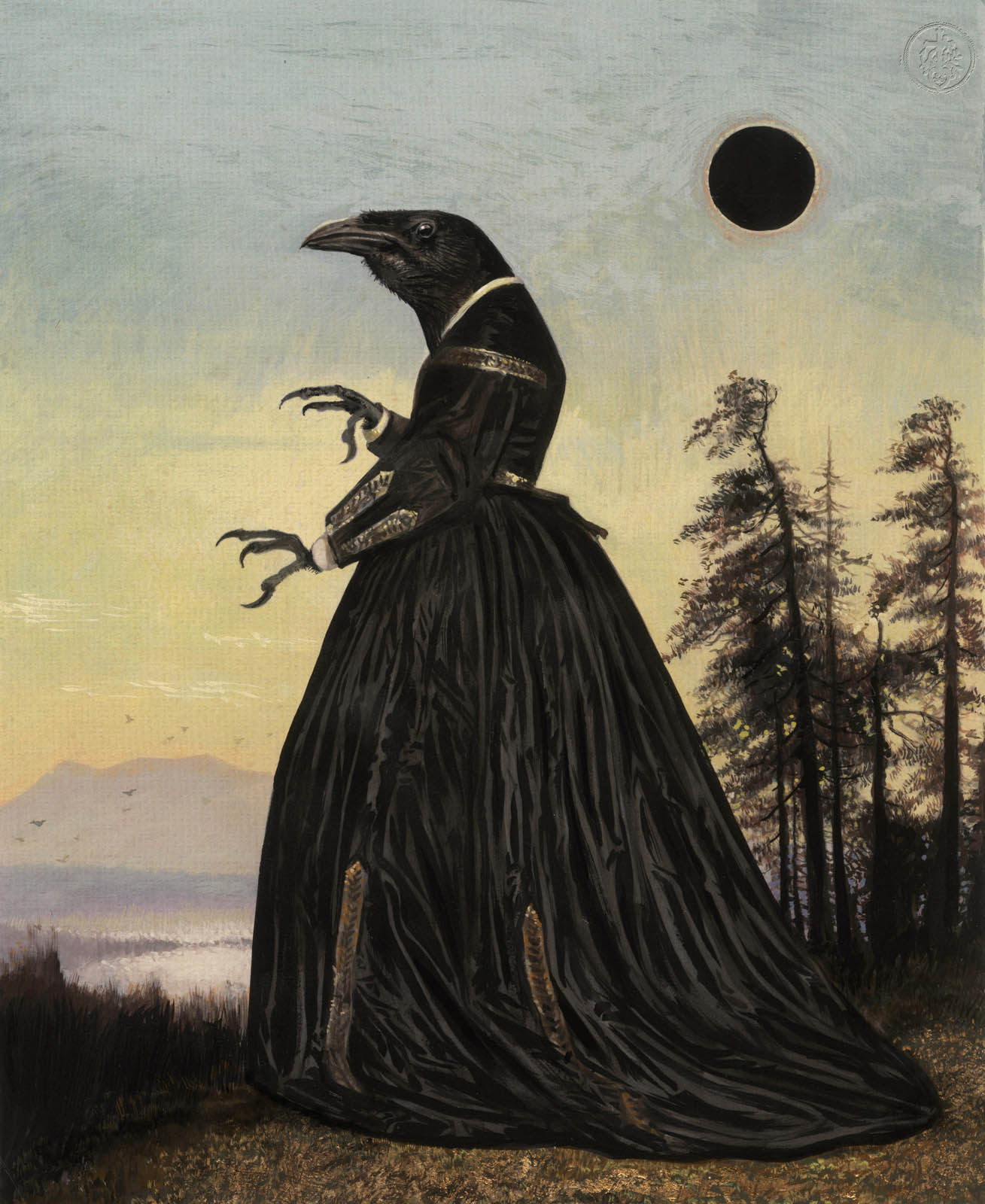 surreal painting crow