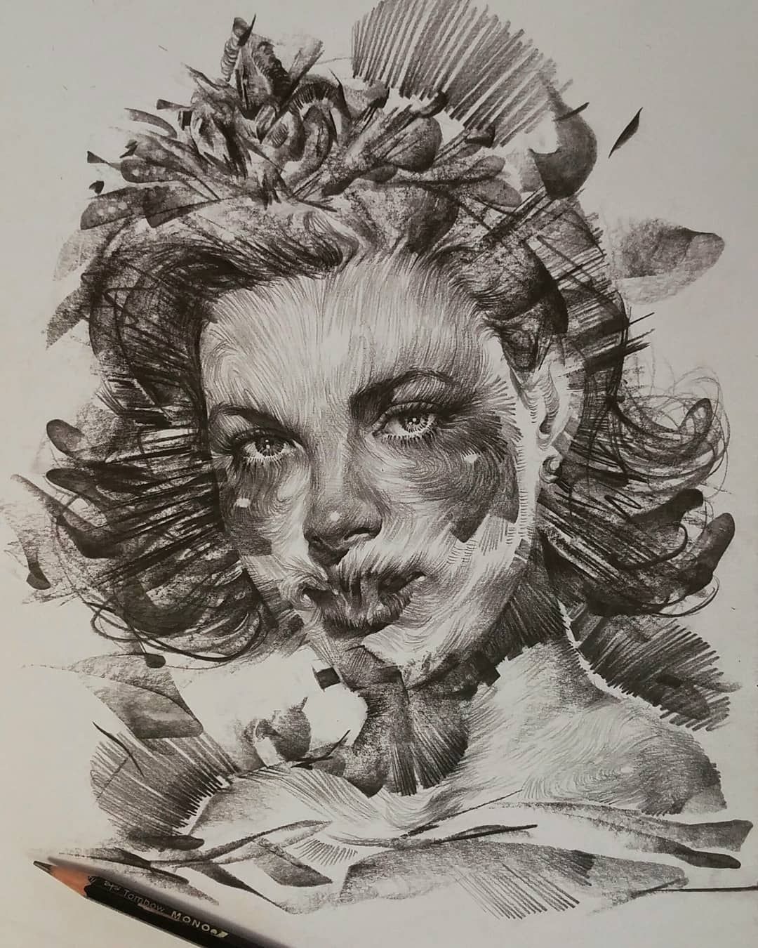 pencil drawing woman by lee k illustration