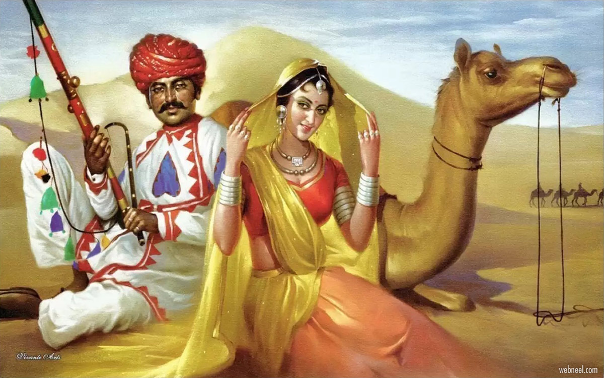 rajasthani painting modern artwork couple
