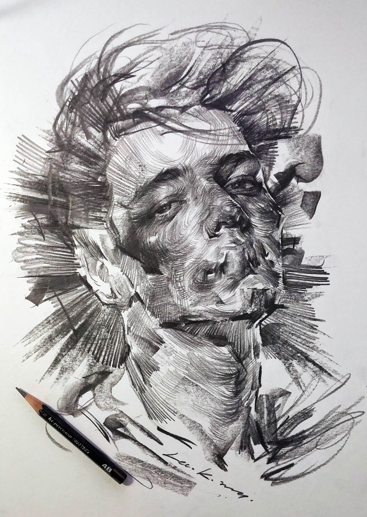 pencil drawing man by lee k illustration