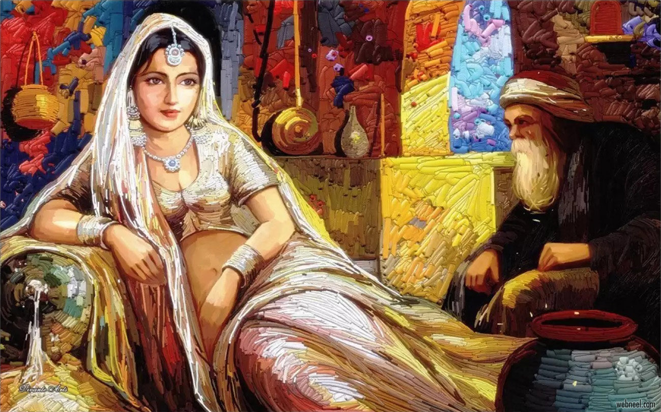 rajasthani painting artwork woman