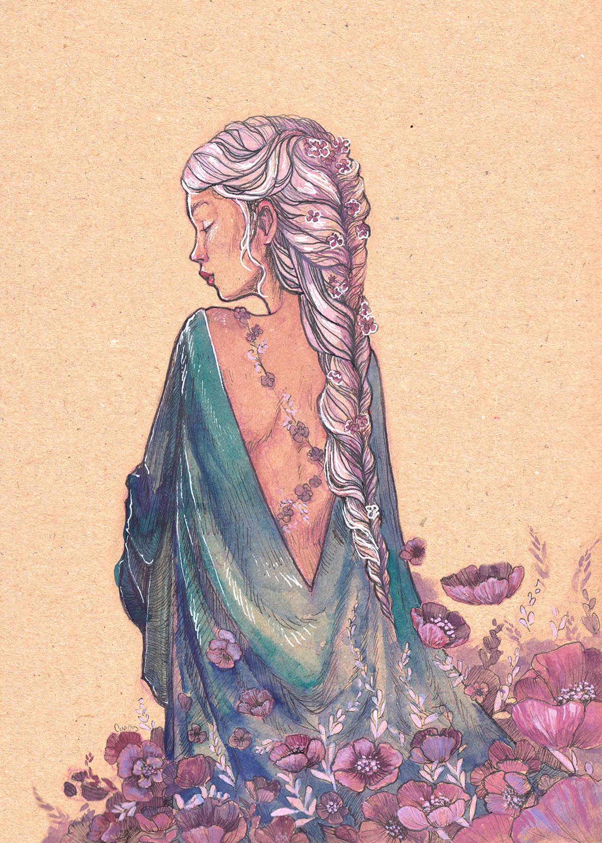 watercolor painting illustration woman loner