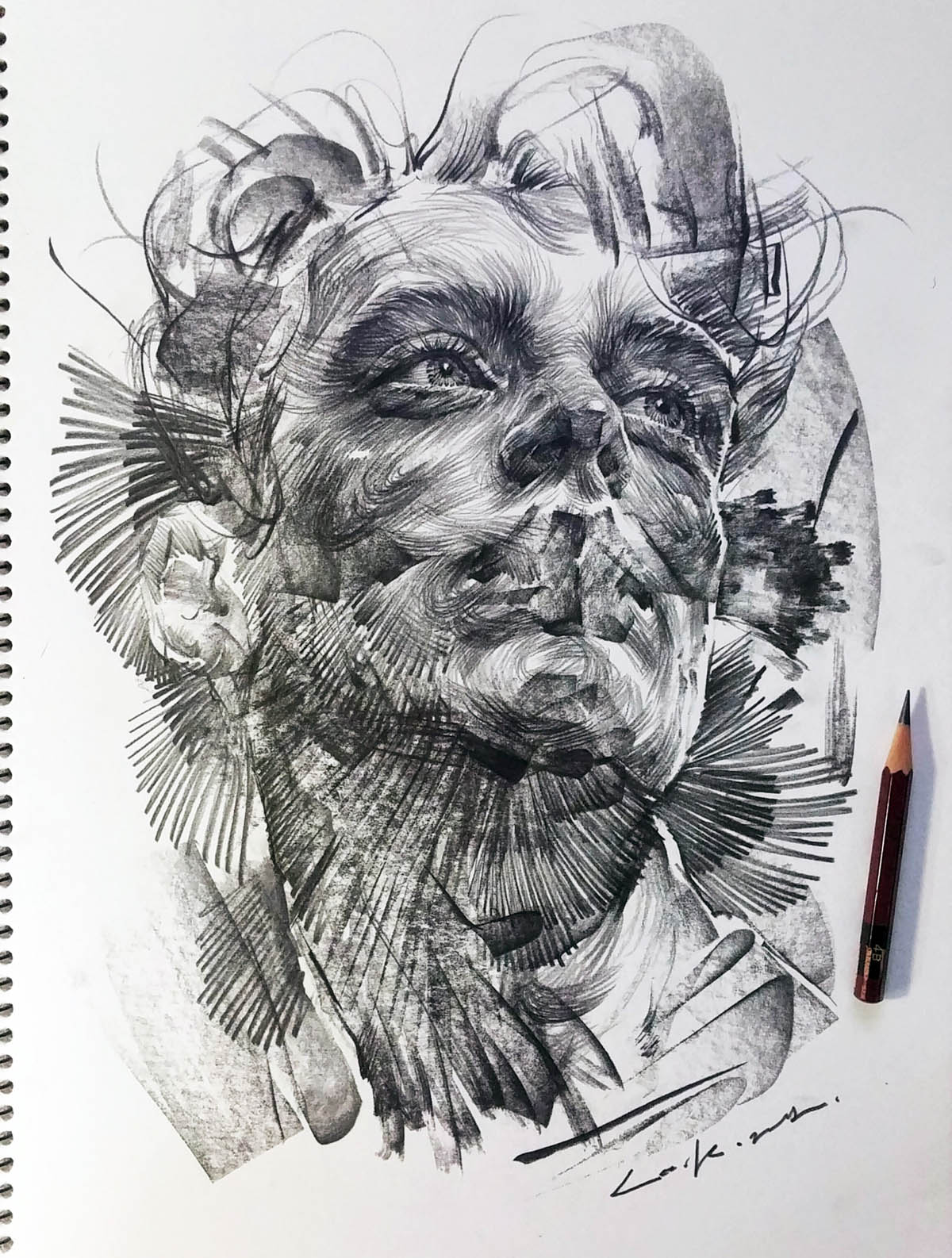 pencil drawing man by lee k illustration