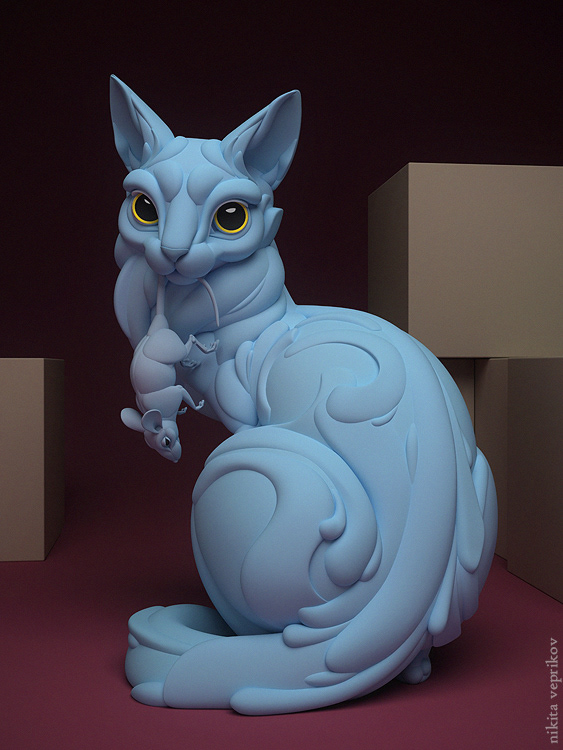 3d model character cat by nikita veprika