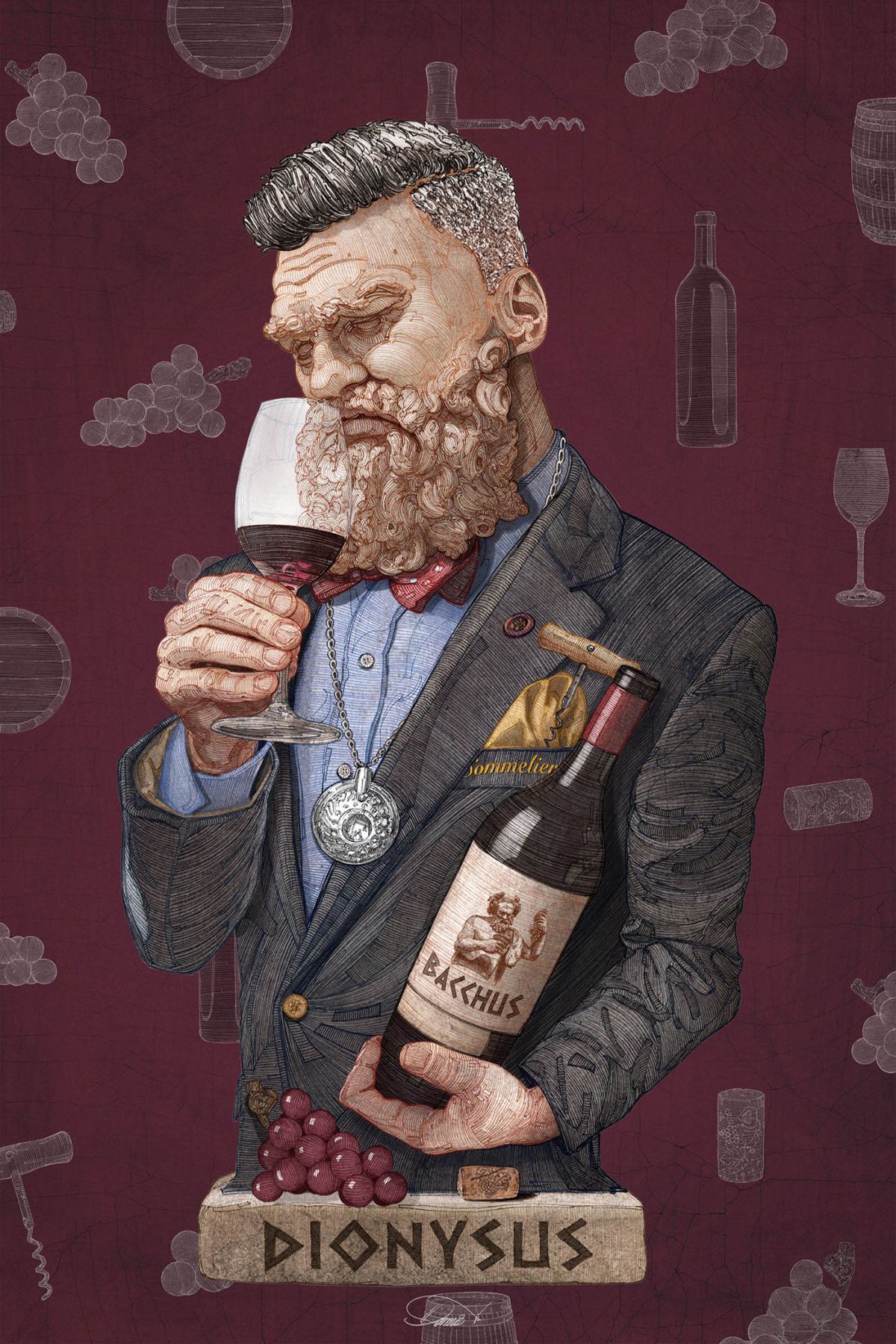 caricature illustrations dionysus by stavros damos