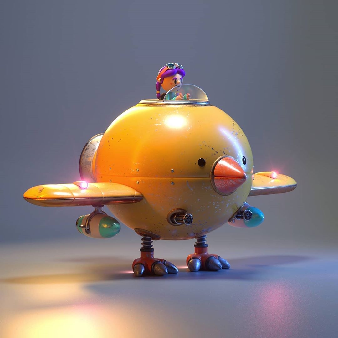 funny 3d cartoon character bird plane by fernando parra