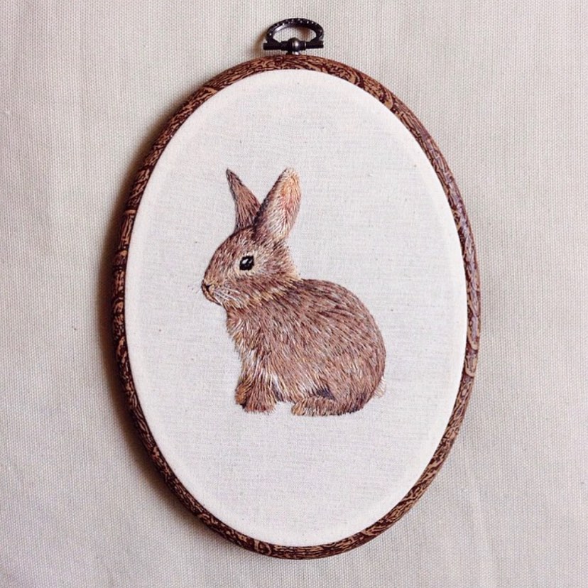 embroidery art brown rabbit