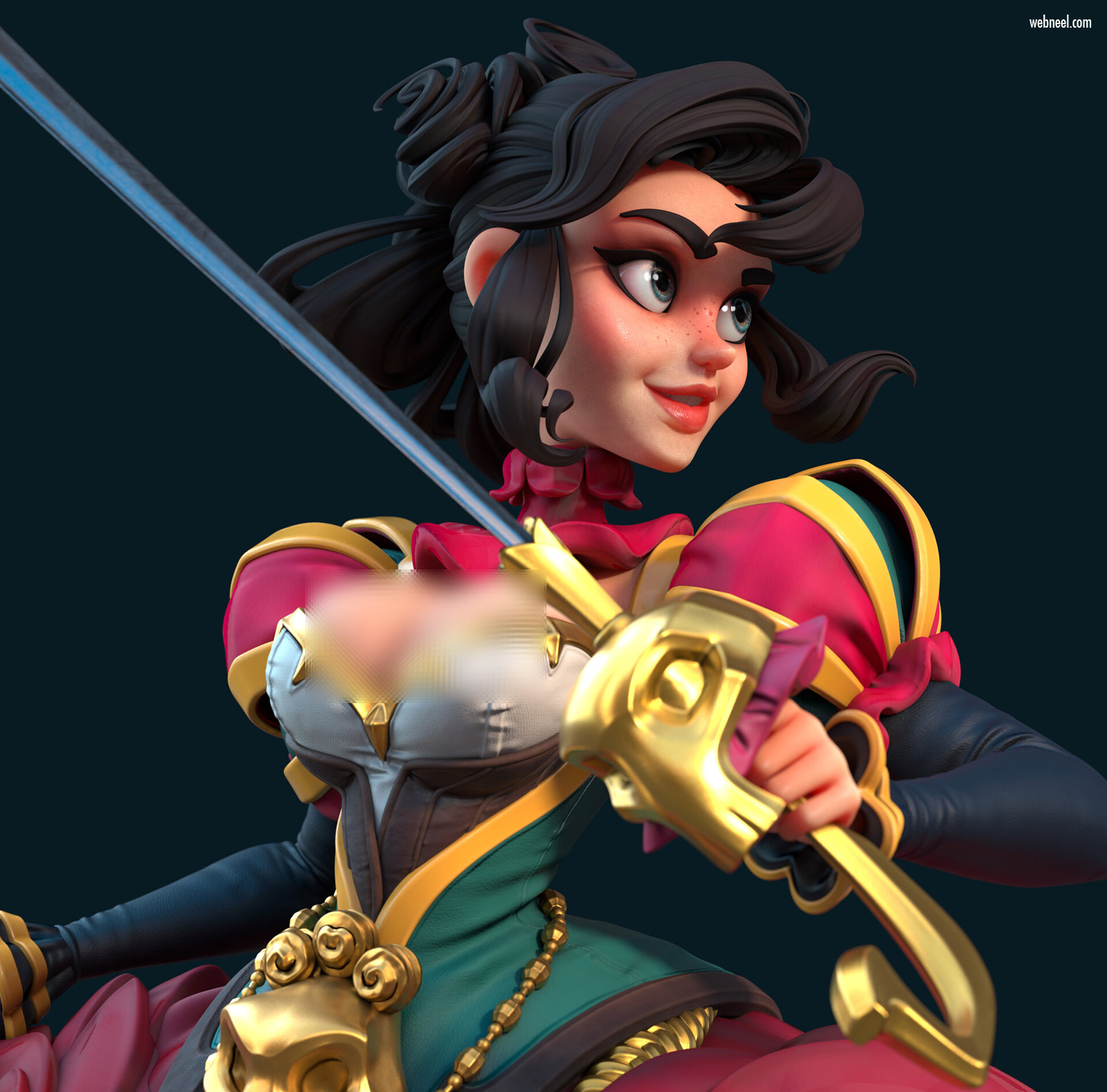 3d model character design girl fighter fantasy by chen longfei