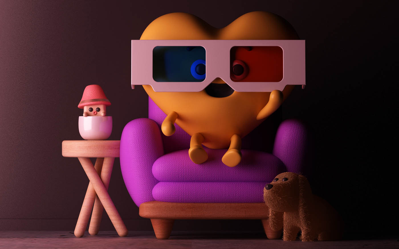 funny 3d cartoon character heart 3d glasses by fernando parra