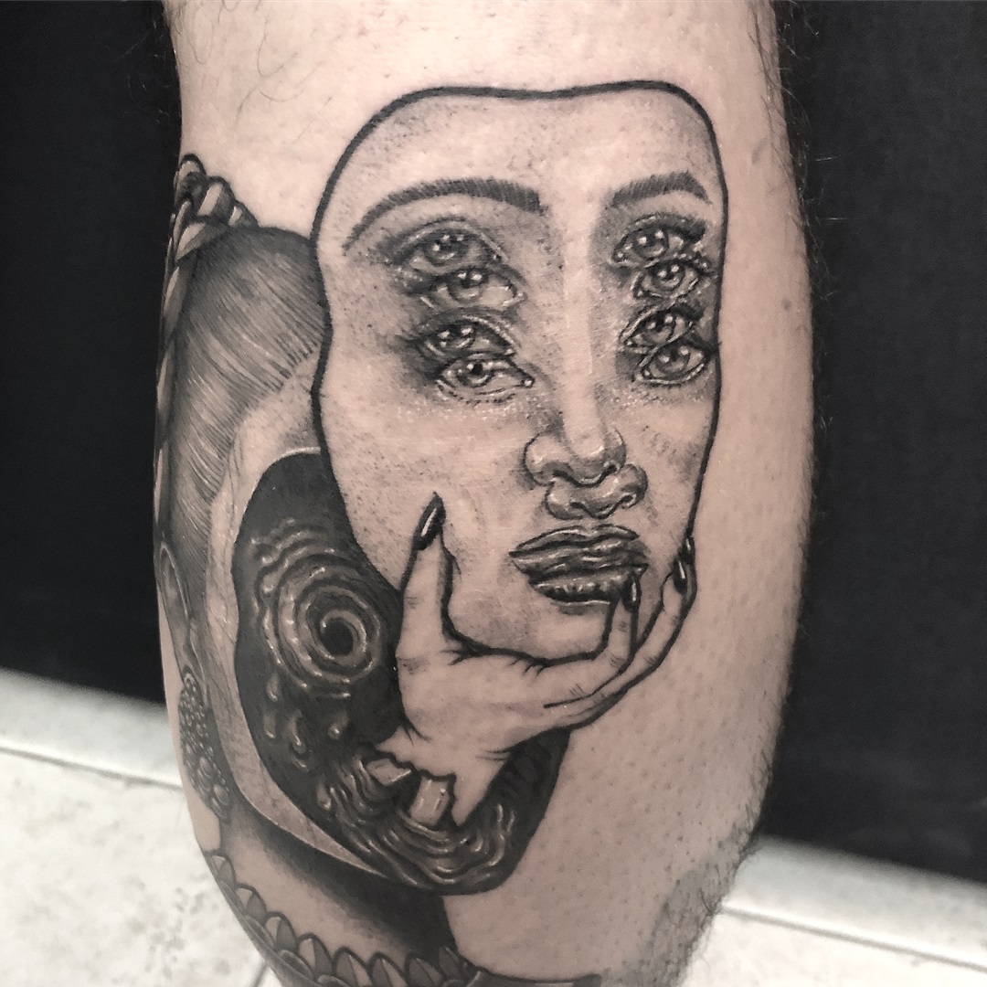 optical illusion tattoo surreal face by yatzil elizalde