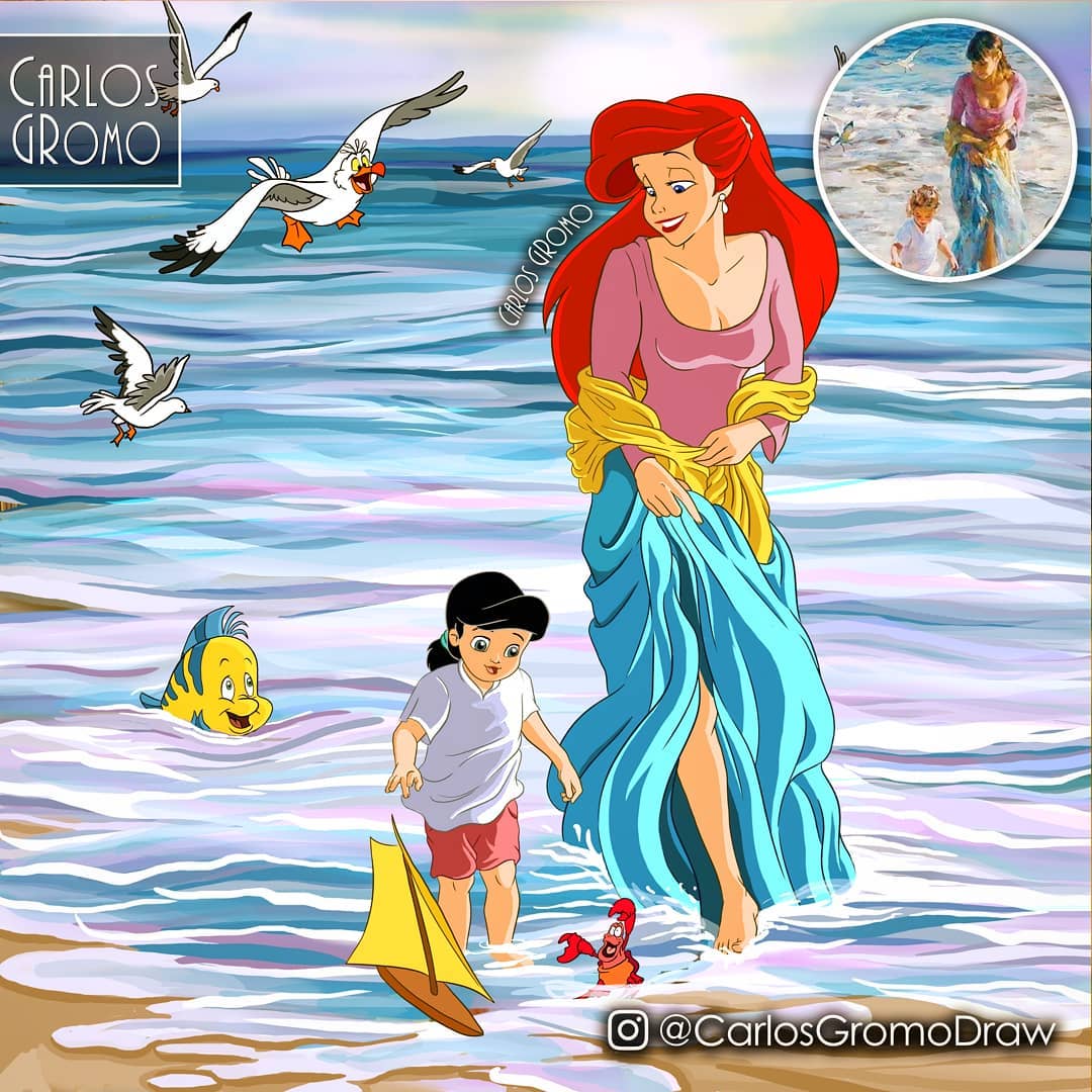 famous painting disney character little mermaid by carlos gromo