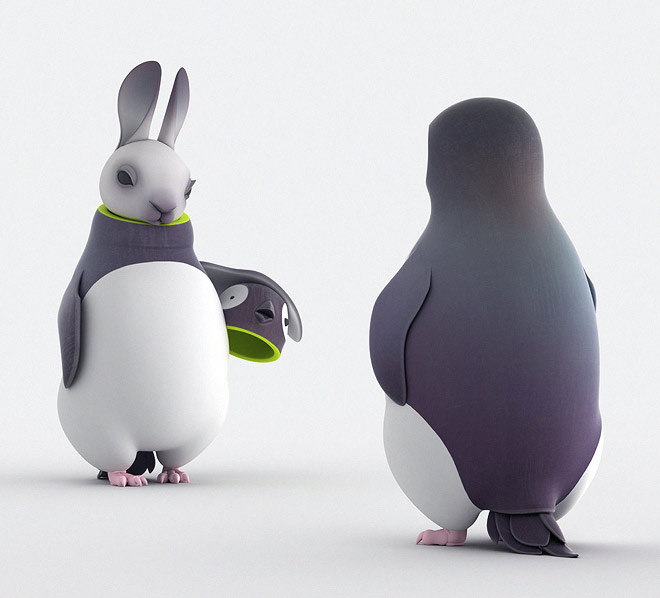 3d model character rabbit penguin by nikita veprika